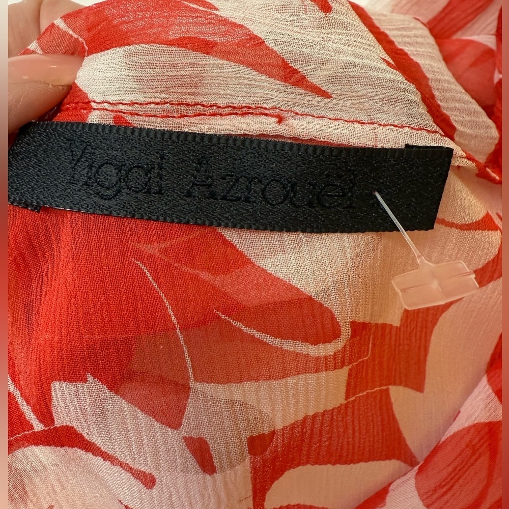 Yigal Azrouel Silk Chiffon Floral Empire Waist Blouse Red White Size 10 - Picture 6 of 10